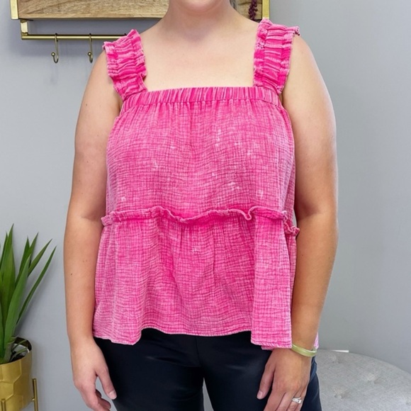 Pink Ruffled Women's Tank Top - Picture 5 of 6